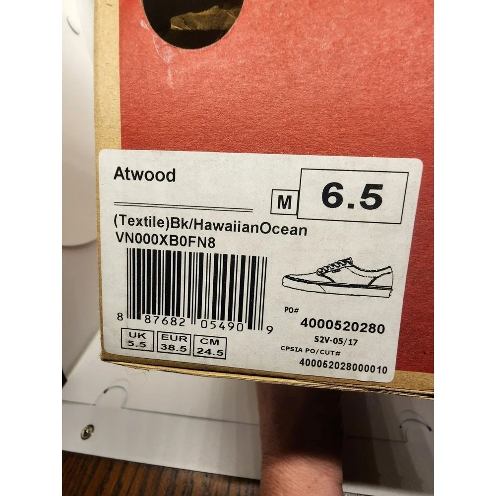 VANS Atwood Slip-On Black‎ Hawaiian Ocean Blue Men Size 6 - Brand New